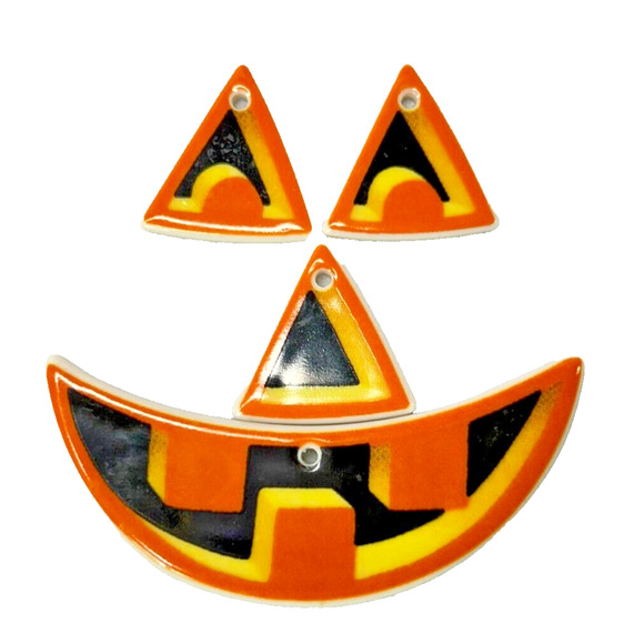 Longaberger Halloween Jack O Lantern Ceramic Face Tie-Ons with Ribbons Box 2000 - Picture 2 of 6